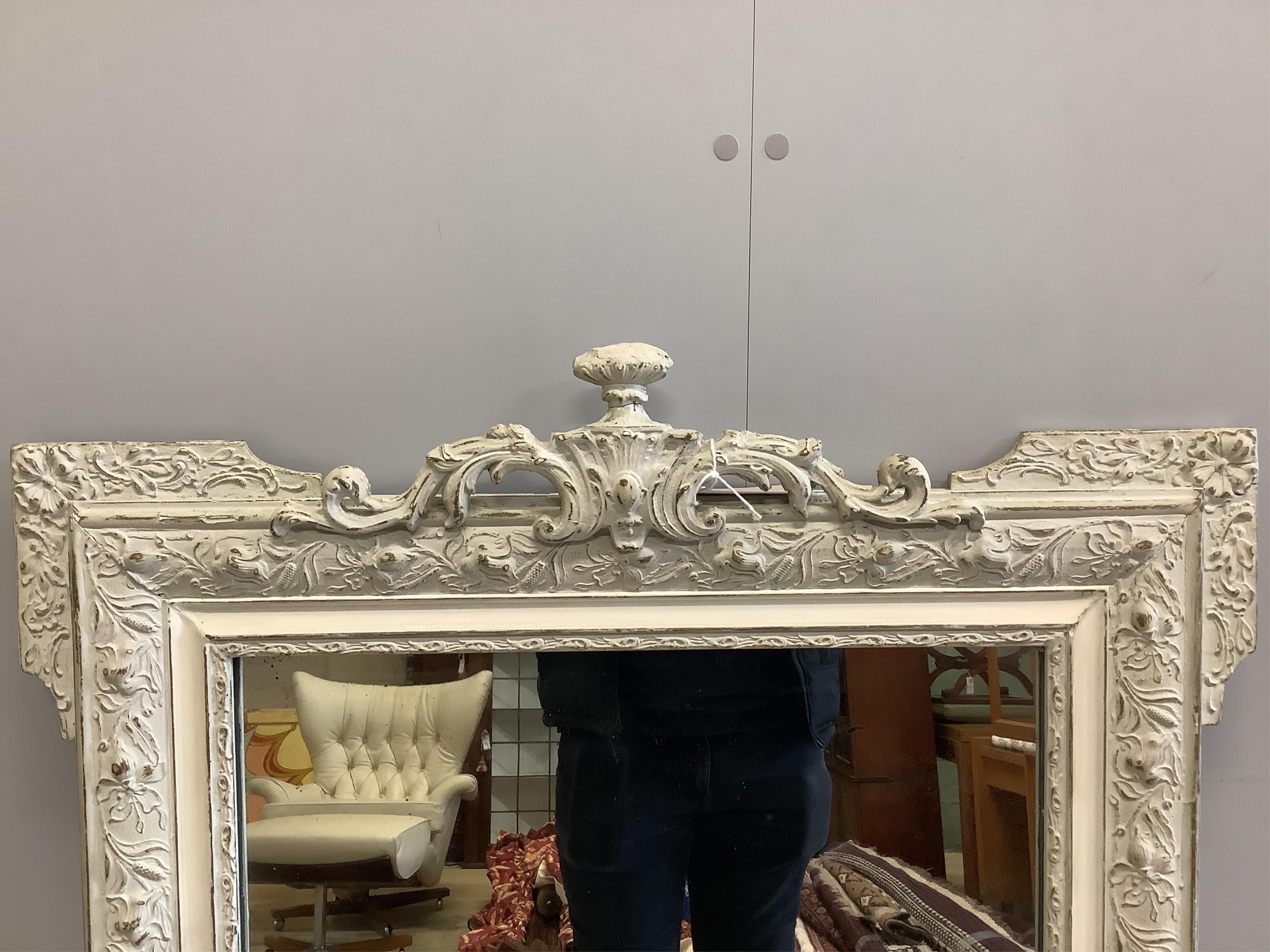 A 19th century French overmantel mirror, later painted, width 80cm, height 120cm. Condition - fair